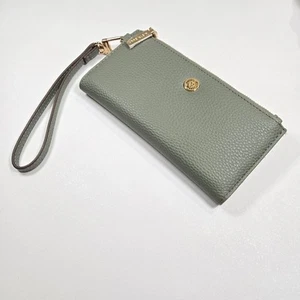 Anne Klein Portafoglio Bifold Porta Carte Salvia Grn & Light Brn Bordo Oro Cinturino da Polso - Foto 1 di 14