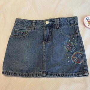 Circo Target Denim Skirt Skort Peace Sign Heart Kids Size Medium Embroidered - Picture 1 of 11