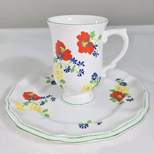 Vintage Crown Staffordshire Garden Becher/Teller Set England Fine Bone English China - Bild 1 von 10