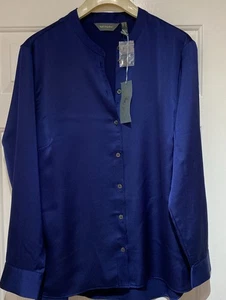 Ruth Langsford Grandad Collar Satin Blouse , Midnight Blue, Size 18 - Picture 1 of 8