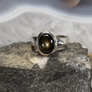 Schwarzer Stern Saphir Ring, 925 Silber, Edelsteinring (24318), Edelsteinschmuck - Bild 1 von 1