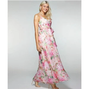 Trixxi Flouncy Sheer Layered Pink Floral Dress Fairy Whimsy Bloomcore Wedding 9 - Picture 1 of 16
