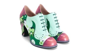 Scarpe con tacco stringate John Fluevog Attic Bahiana verde floreale taglia 5,5 - Foto 1 di 11