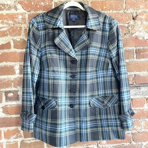 Pendleton Blazer Jacke Damen Gr. 20 blau kariert 100% Wolle Knopfleiste gefüttert " - Bild 1 von 14