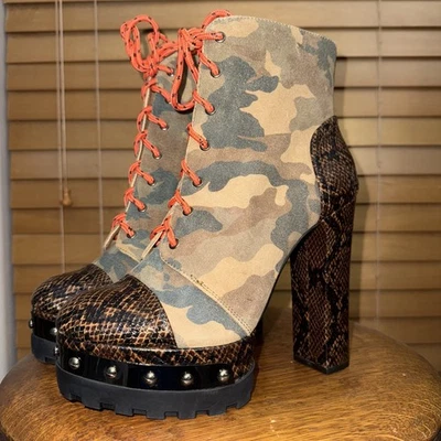 Jessica Simpson Camo Boots With Snakeskin Print Heels And Silver Studs Front S 9 - Image 1 of 4