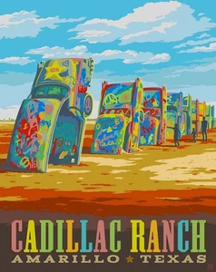 Riley Blake - Route 66 - Cadillac Ranch 36" Panel - Multi - Picture 1 of 6