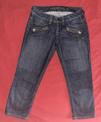 Pantalones de mezclilla para mujer GUESS azul capri con bolsillos con cremallera talla 27 pequeña S Foto 1 de 4