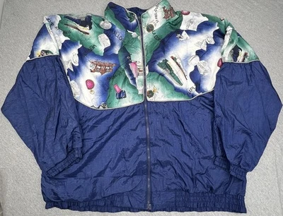 Chaqueta cortavientos vintage Active Exposure para hombre grande azul estampado de mapa años 90 Foto 1 de 4