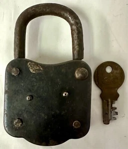 Vintage ALPS Iron Padlock w/Key Antique Works Great Prisoner Shackle Criminal NR - Picture 1 of 4