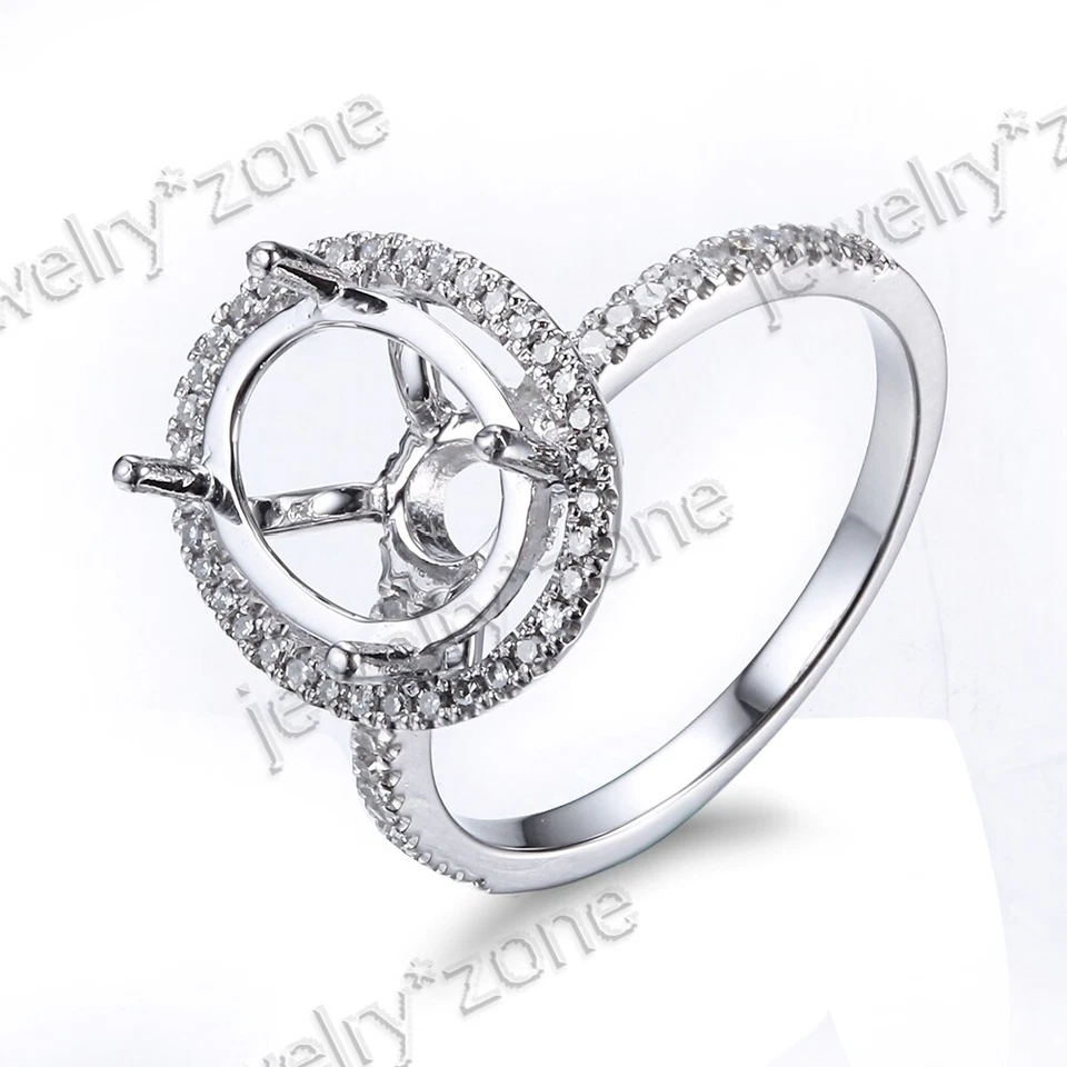 Solid 10k White Gold Natural Diamond Ring 10x8mm Oval Cut Semi Mount Setting Foto 1 de 4