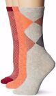 Cole Haan Lt Gray Heather/Coral/Red 3-Pk Dotted/Argyle Mixed Trouser Socks - $30