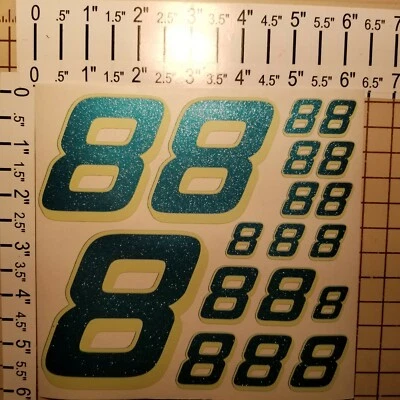 ULTRA Metallic Teal w/Creme #8's Racing Numbers Vinyl Decal Sheet 1/10-1/12 r/c  - Image 1 of 4