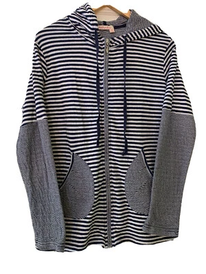 Fresh Produce Mujer Mediana Capucha Cremallera Tejida Azul Blanco Rayas Sudadera con Capucha Foto 1 de 4