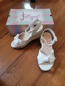 Jellypop Girls “Yuki” Wedge Espadrille Sandals Sz 3M White Eyelet Strappy - Picture 1 of 7