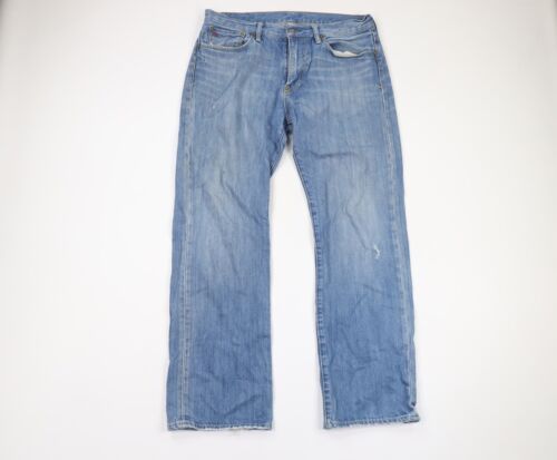 Pantalon vintage homme Ralph Lauren 33x30 jambes droites en détresse en denim bleu