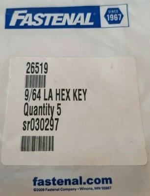 5pc Hex Key Allen Wrench 9/64 Long Arm- Fastenal Industrial  - Image 1 of 2