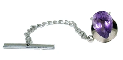 10x7 Pear Amethyst Gemstone Gem .925  Sterling Silver Tie Tack ESTT100/9924 - Image 1 of 2