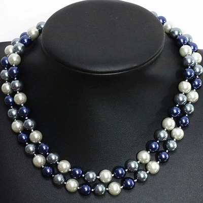 Fino collar largo de cuentas redondas de perlas concha de mar del Sur azul blanco gris de 10 mm 48"" Foto 1 de 3