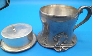 Reed Barton #112 silverplate shaving cup w soap insert Art Nouveau flowers - Picture 1 of 6