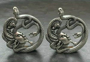 PAIR Medusa Steel Double Flare Tunnels Plugs Snake Gorgo Gorgan Earlet Gauges - Picture 1 of 6