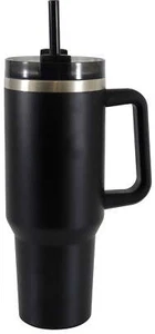 Double Wall Insulated, Black- 40 oz Stainless Steel Tumbler with Straw&Handle - Picture 1 of 5