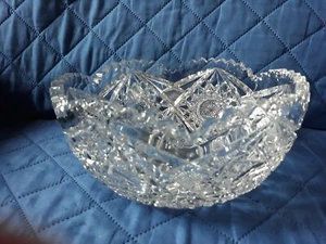 Vintage American Brilliant Heavy Cut Glass Sawtooth Rim Edge Bowl - Picture 1 of 4