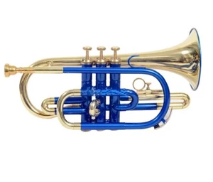 SUMMER SALE BRAND NEW BLUE BRASS Bb FLAT CORNET WITH FREE HARD CASE +FAST SHIP - Picture 1 of 5