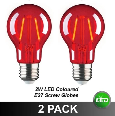 2 x RED 2W LED Coloured Party Festoon Light Globes Bulbs Lamps 240V E27 Screw - Image 1 of 2