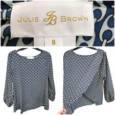 JULIE BROWN Geometric Chain Print Blouse With Overlapping Back Blue Size 8