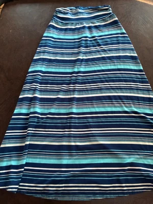 Size M MERONA Maxi Skirt Blue White Stripe Pull On Stretch Rayon - Image 1 of 4