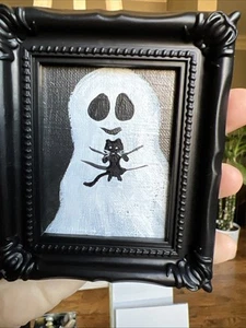 Halloween, fantasma, lindo, original, pintura en miniatura, pequeño, mini, enmarcado - Imagen 1 de 6