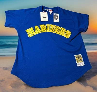 MITCHELL & NESS SEATTLE MARINERS XL KEN GRIFFEY JR. AUTHENTIC BP JERSEY NWT BLUE - Image 1 of 4