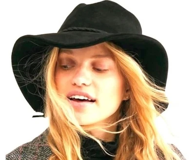NEW Free People Tennessee Suede Hat Black One Size (Adjustable) Leather - Image 1 of 4