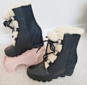 SOREL Women’s Joan of Arctic Wedge II Shearling Winter Boots in Black - Size 8.5 - Picture 1 of 10