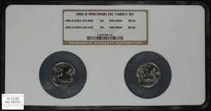 2004 D Extra High & Extra Low Leaf Wisconsin State Quarter 2-Coin Set NGC MS 66 - Picture 1 of 7