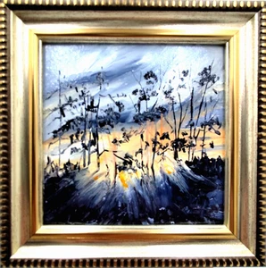 Dipinto olio originale incorniciato paesaggio astratto ad olio, piccolo paesaggio 4х4in - Foto 1 di 9