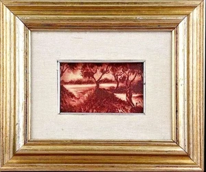 Gemälde Flusslandschaft auf Leinwand signiert M Solinas mit Goldrahmen Vintage - Bild 1 von 5