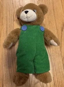 YOTTOY 13 Inch Corduroy Bear Soft Stuffed Animal Plush Green Overalls Year 2011 - Picture 1 of 4
