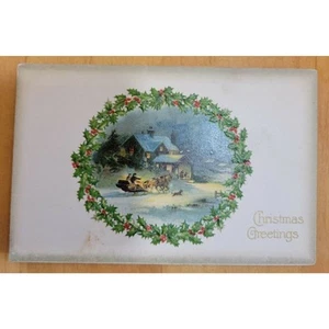 AUGURI DI NATALE - SCENA GIRO IN SLITTA / AGRIFOGLIO - CARTOLINA WINSCH - - Foto 1 di 2