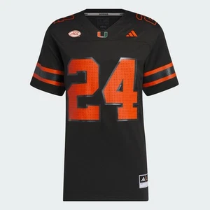 Miami Hurricanes adidas #24 Premier Strategy Football Jersey - Black Size Medium - Picture 1 of 6