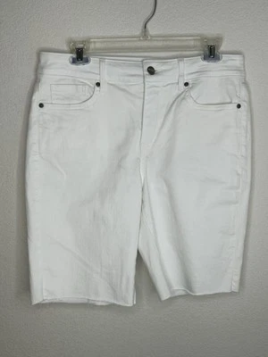 NYDJ Shorts Womens 10 Bermuda Briella Optic White Denim Jean Stretch Raw Hem - Image 1 of 4