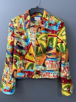 Alberto Makali Women’s Jacket Size 14 Abstract Art Print Zip Up Colorful Stateme - Image 1 of 4