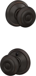 Schlage F10 GEO 716 Georgian Door Knob, Hall & Closet Passage Lock, Aged Bronze - Picture 1 of 7