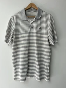 Adidas Climate Cool Men's Golf Shirt Size Large L Grey White Stripes - Picture 1 of 9