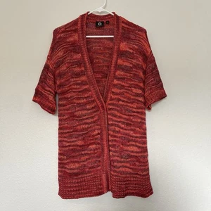 Amber Sun Womens Cardigan Sweater Orange Red Variegated Size Large Short Sleeve - Picture 1 of 6