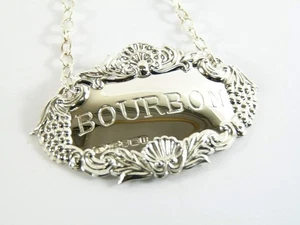 BROADWAY & Co - Sterling Silver - Grape & Shell DECANTER / Wine Label - BOURBON - Picture 1 of 3