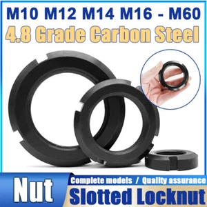 Round Slotted Locknut Retaining Nut Select M10~M60 Black Zinc Plated Fine Thread - Picture 1 of 45