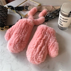 Unisex Real Rabbit Fur Gloves Knitted Fingerless Elastic Thick Sleeves Mittens - Picture 1 of 18