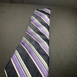Stafford Men’s Necktie 56x4 | Purple Gray White Wide Striped Silk Blend Tie - Picture 1 of 3