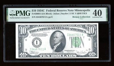 DBR 1934-C $10 FRN Minneapolis Fr. 2008-I PMG XF-40 Serial I34467611A - Image 1 of 2